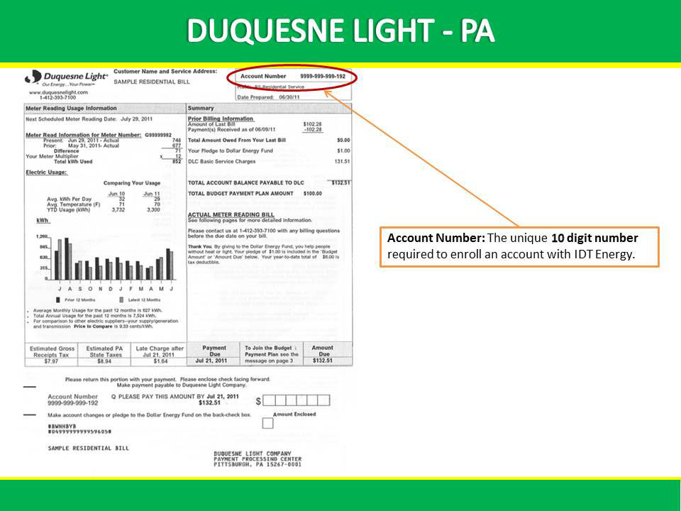 Duquesne Light Bill Example